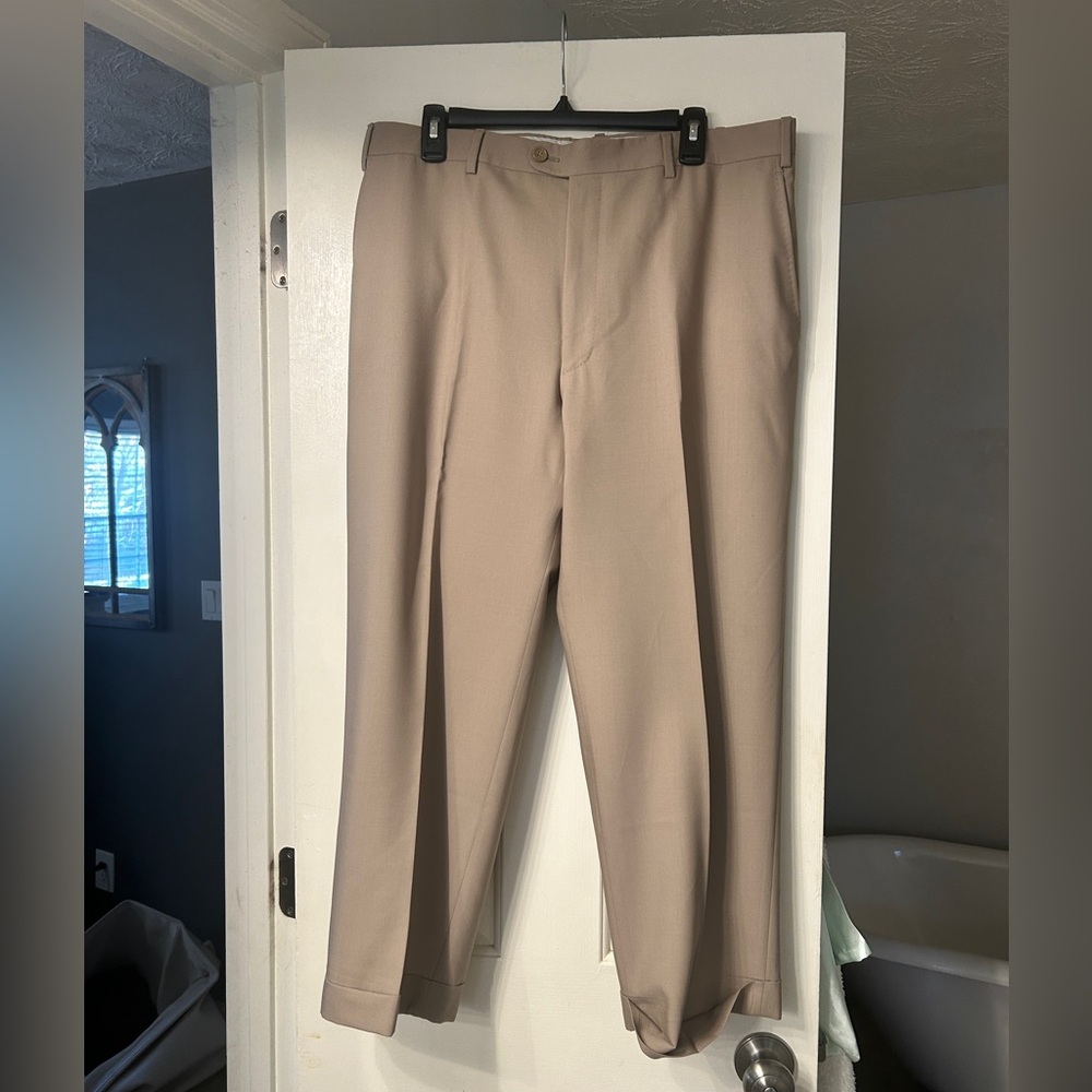 Vintage Angelico 100% Wool Tan Made in Italy Dress Pants, Size W 38